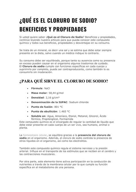 PDF QUÉ ES EL CLORURO DE SODIO BENEFICIOS Y PROPIEDADES