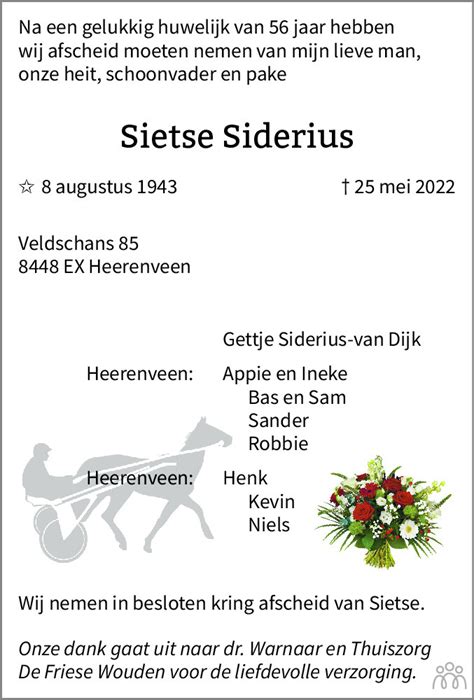 Sietse Siderius Overlijdensbericht En Condoleances