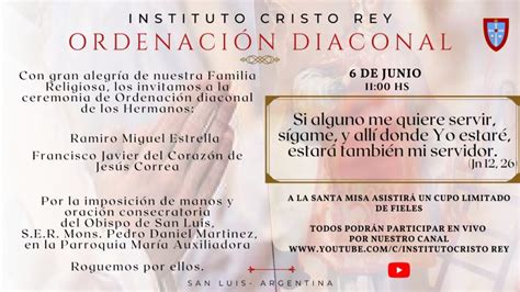 Invitaci N A La Ceremonia De Ordenaci N Diaconal Instituto Cristo Rey