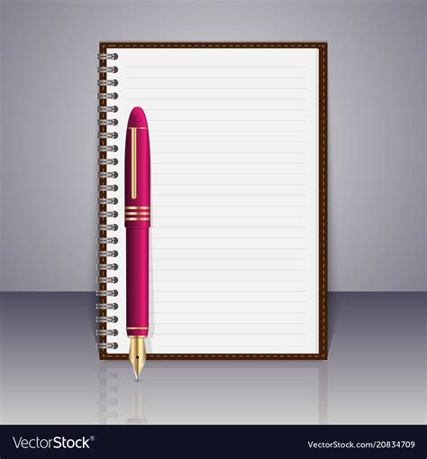 Realistic Spiral Notepad And Pen Elements Vector Image