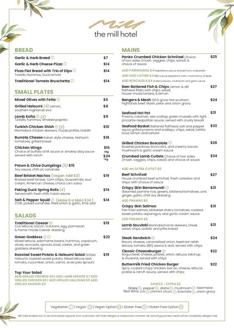 Bistro Menu — The Mill Hotel