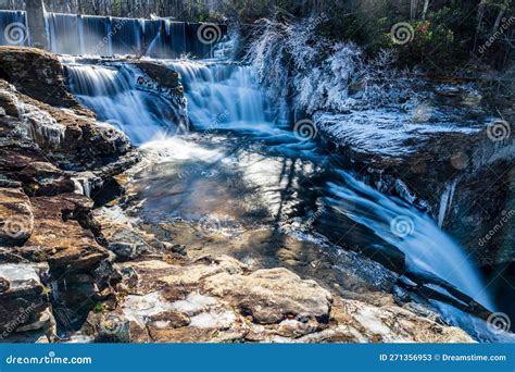 Winter Scene of the Desoto Falls Cascading Over a Rocky Outcrop in a ...