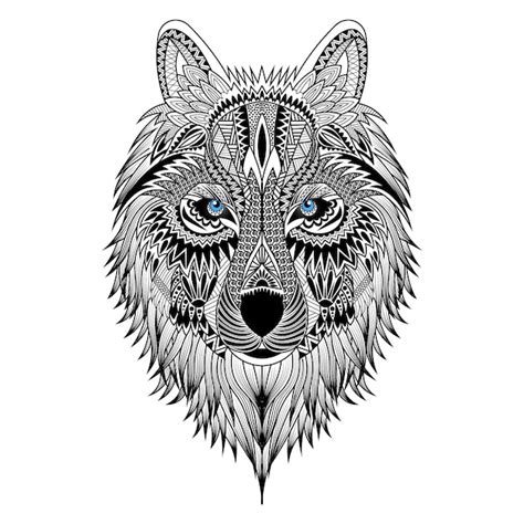 Vektor Handgezeichnete Mandala Zentangle Wolf Illustration Premium Vektor