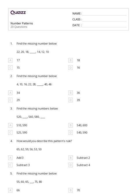 50 Number Patterns Worksheets For 4th Class On Quizizz Free And Printable