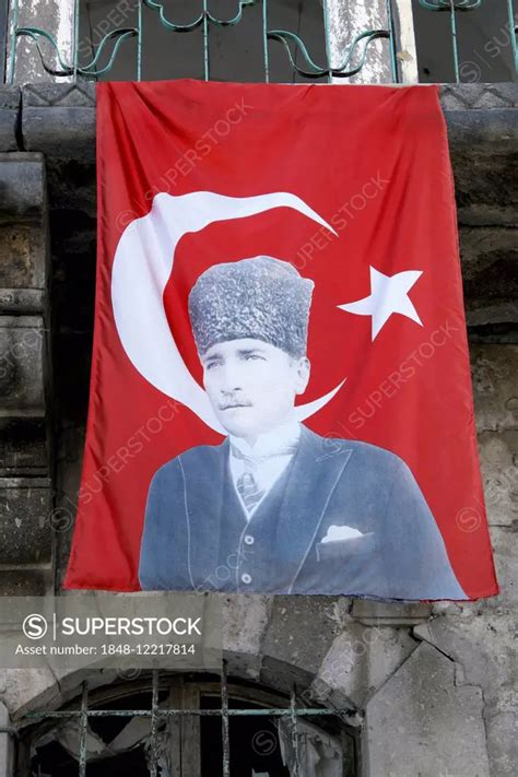 Turkish Flag With The Image Of Mustafa Kemal Atat Rk Turkey Superstock