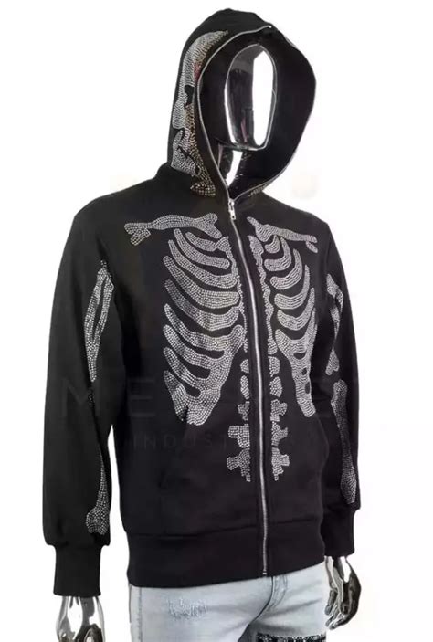 Custom Blank Full Face Zip Up Mens Rhinestone Hoodie Clothing Unisex