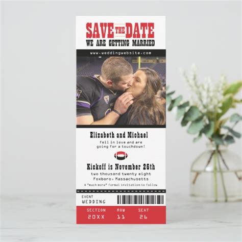 Black Gray Wedding Save The Date Football Ticket Zazzle