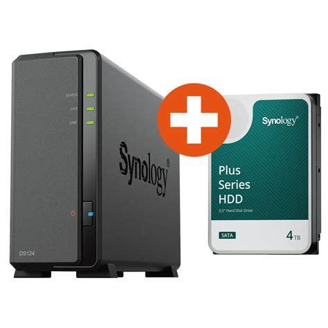 Synology DS124 NAS System 1 Bay 4 TB Inkl 4 TB Synology HDD HAT3300 4T