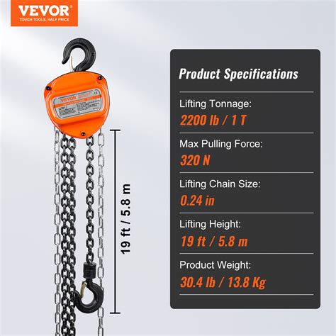 Vevor Hand Chain Hoist 1 Ton 2200 Lbs Capacity 20 Ft Come Along G80