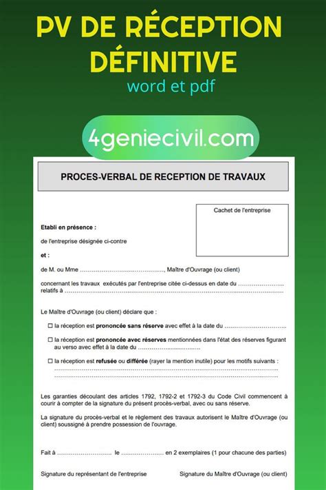 Pv De Reception Chantier Word Et Pdf Chantier Cours De Topographie