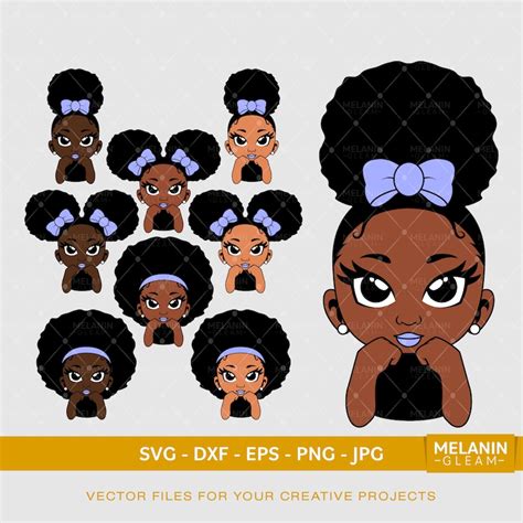 Cute Afro Girl Bundle Digital Svg Dxf Eps Png Etsy