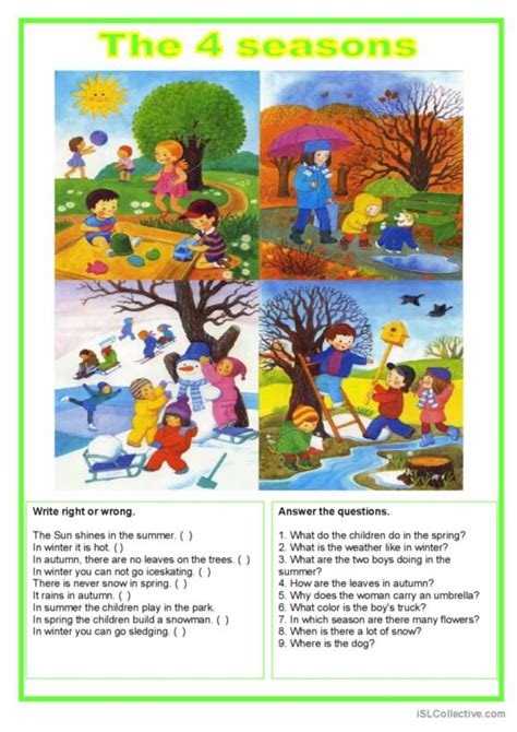 Seasons Picture Description Speaking Practice English E