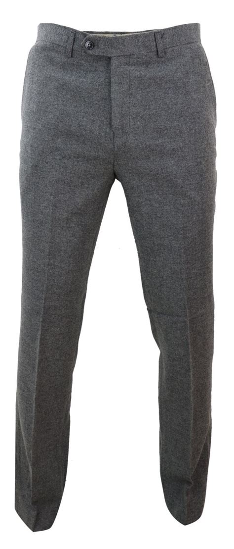 Mens Trousers Wool Herringbone Tweed Dark Grey Formal Classic Etsy