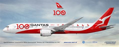 Qantas Airways 100th Anniversary Boeing 787 9 Dreamliner Vh Znj Custom Airliner Profile Art