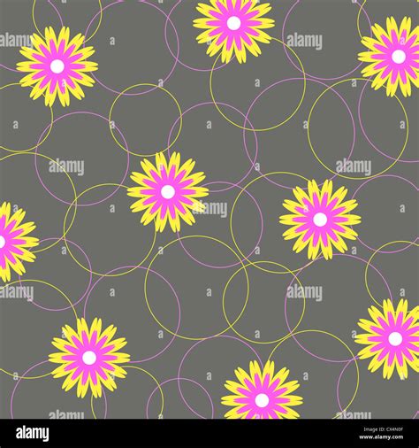 Seamless Flowers And Circles Pattern In Yellow And Pink Stock Photo Alamy