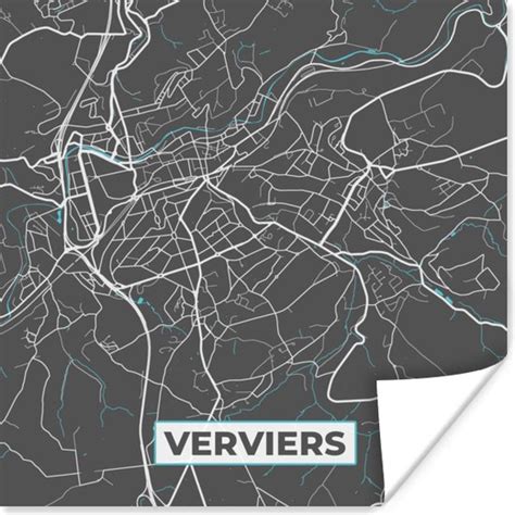 Poster België Verviers Stadskaart Kaart Blauw Plattegrond