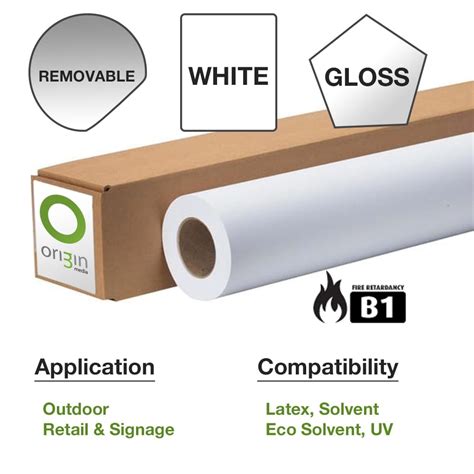 Origin Removable Self Adhesive White Gloss Vinyl Mm X M Rgbuk