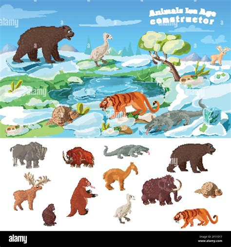 Animals ice age concept with wildlife design and set of beasts of ...