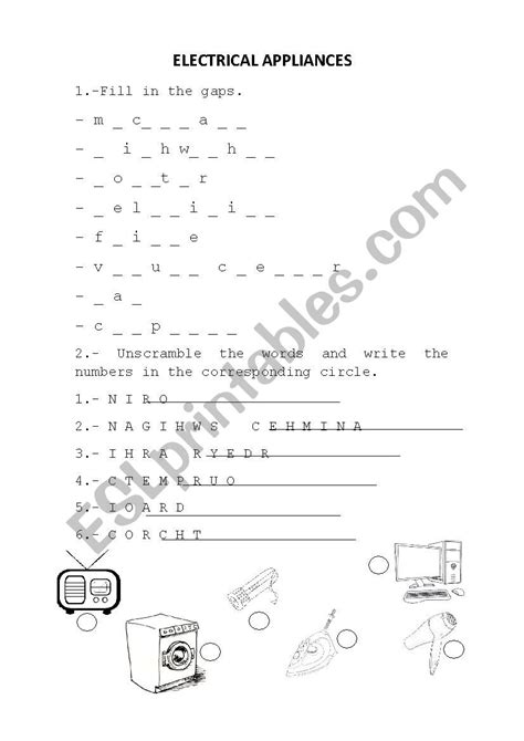 Electrical Appliances Esl Worksheet By Mariamarin