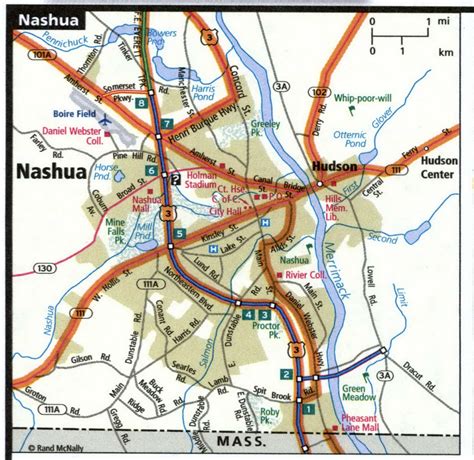 Nashua City Road Map For Truck Drivers Toll Free Highways Map Usa