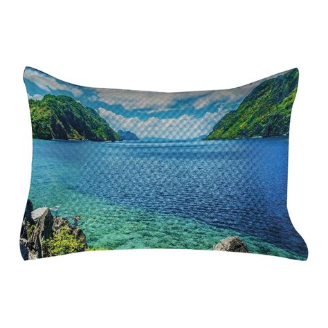 Nature Quilted Pillowcover Scenic View Sea Bay And Mountain Islands In