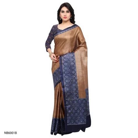 Party Wear Plain Tussar Silk Saree 5 5 M Separate Blouse Piece At Rs