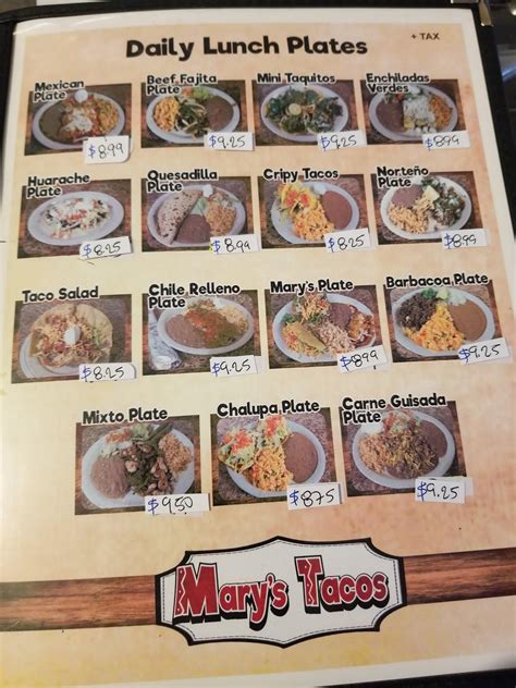 Menu At Mary S Tacos Restaurant Shiner