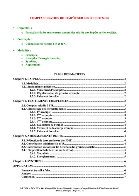 03 CONSTITUTION DES SOCIETES IUT GEA FC 741 S4 Comptabilité