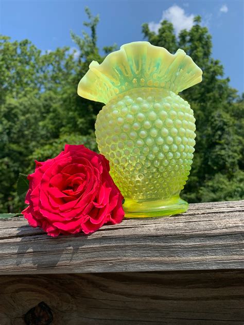 Rare Fenton Topaz Hobnail Ruffled Vase Fenton Topaz Vase Etsy