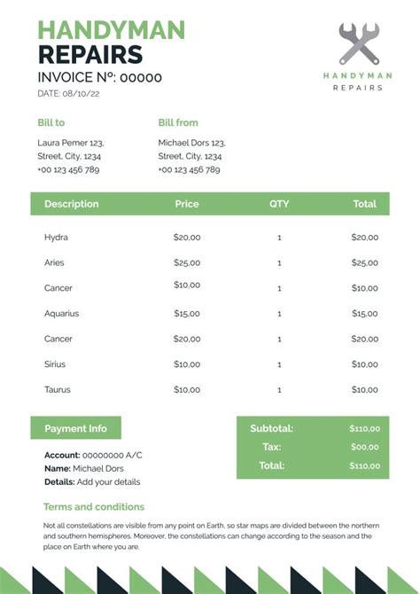 Free Geometric Handyman Repairs Invoice Template