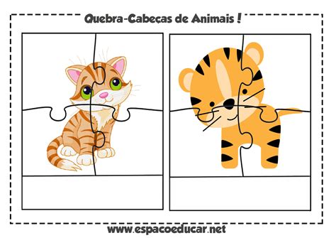 Jogo educativo grátis quebra cabeça de animais para imprimir e