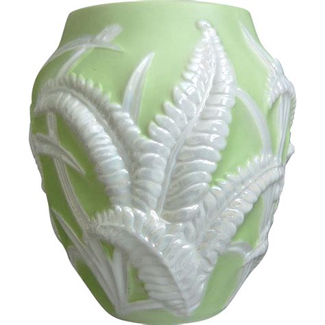 Phoenix Glass Sculptured Artware Fern Vase Chartreuse Pearlized From Thedevilduckcollection On