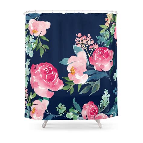 Navy And Pink Watercolor Peony Shower Curtain By Entirelyeventfulday