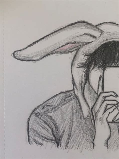 A Pencil Drawing Of A Woman With Bunny Ears On Her Head Taking A Selfie