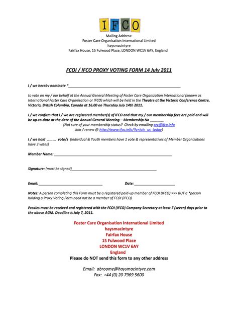 Proxy Voting Form IFCO AGM July 14 IFCO Fill Out And Sign Printable