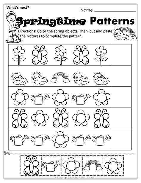 Spring Theme Math Patterns Printable For Prekindergarten And