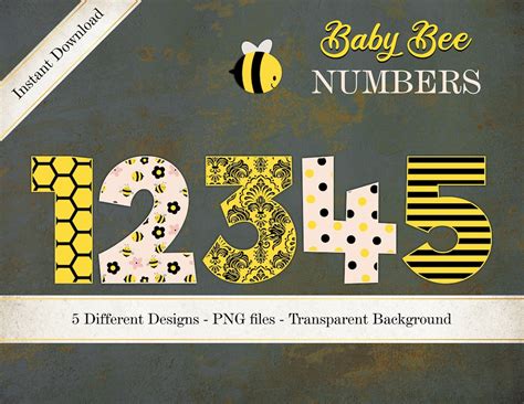 Bumble Bee Numbers Bee Numbers Clipart Digital Numbers Honey Clipart