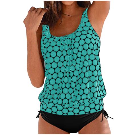 Women High Waisted Two Piece Tankini Swimsuits Sexy Modest Swimwear Retro Ruched Vintage Print