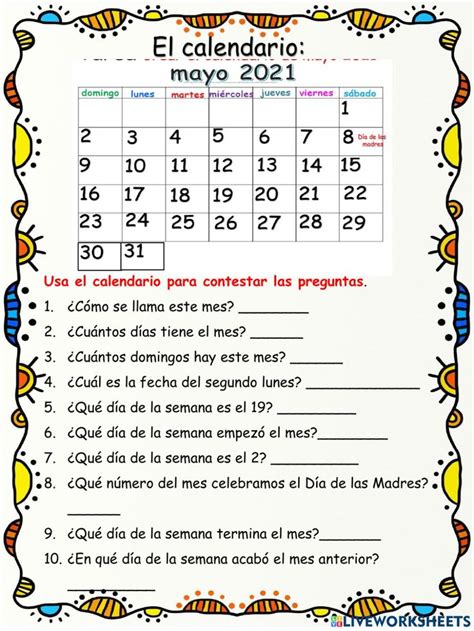 A Spanish Calendar For The Month Of November With Numbers And Words On