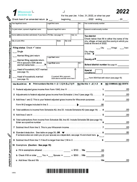 Wisconsin State Tax Form Printable Forms Free Online