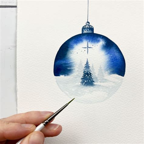 Blue Watercolour Snow Globe Bauble In Perfect Christmas Card