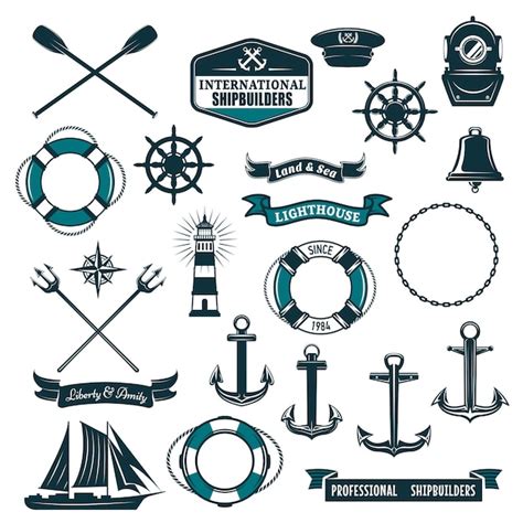 Premium Vector Vector Nautical Heraldic Icons Of Seafarer Sailing