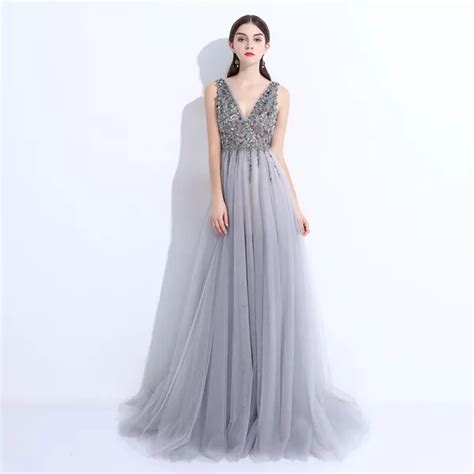 Chic Belle Gris Robe De Soir E Princesse Perlage Paillettes