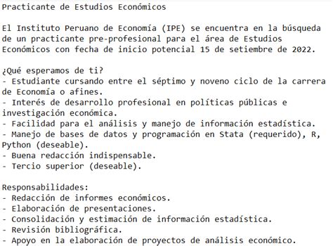 Econ Jobs Perú on Twitter Practicante de Estudios Económicos