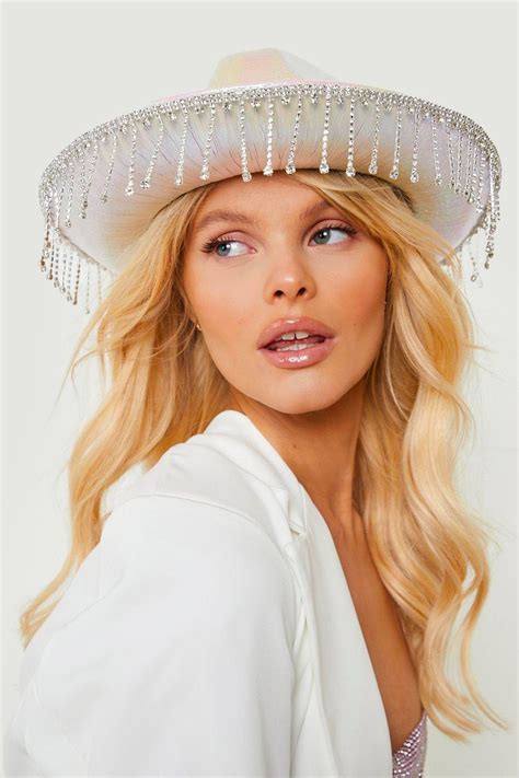 White Diamante Tassel Trim Cowboy Hat - Boho Threads