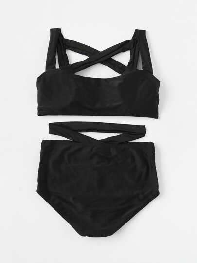 Criss Cross High Waist Bikini Set SheIn Sheinside