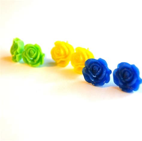 Colorful Rose Flower Stud Earrings Set on Luulla