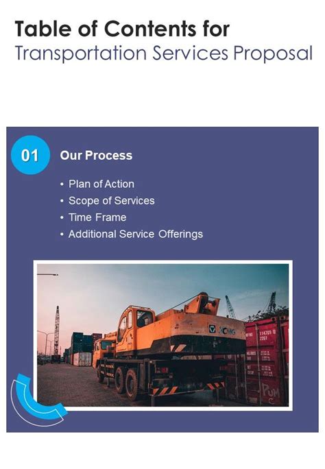 Table Of Contents For Transportation Services Proposal One Pager Sample