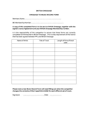 Fillable Online BRITISH DRESSAGE DRESSAGE TO MUSIC RECORD FORM Fax