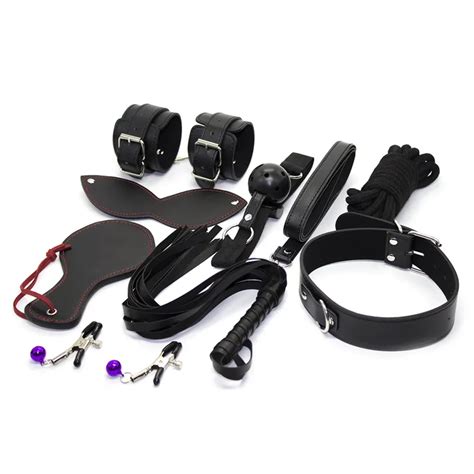 8pcsset Black Leather Bdsm Sex Game Toys Fetish Bondage Sexual Tools